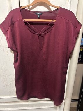Express Women's Wine Crisscross Neck Blouse